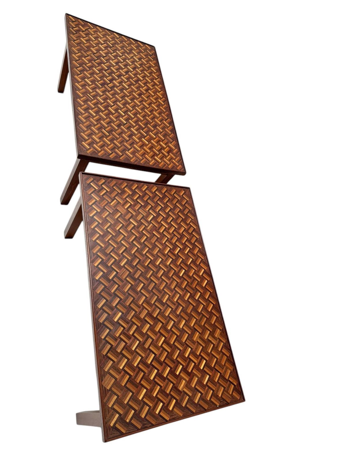 Pair Of Mid Century Modern Side Tables With Mosaic Inlaid Tops, 1960s photo furniture
