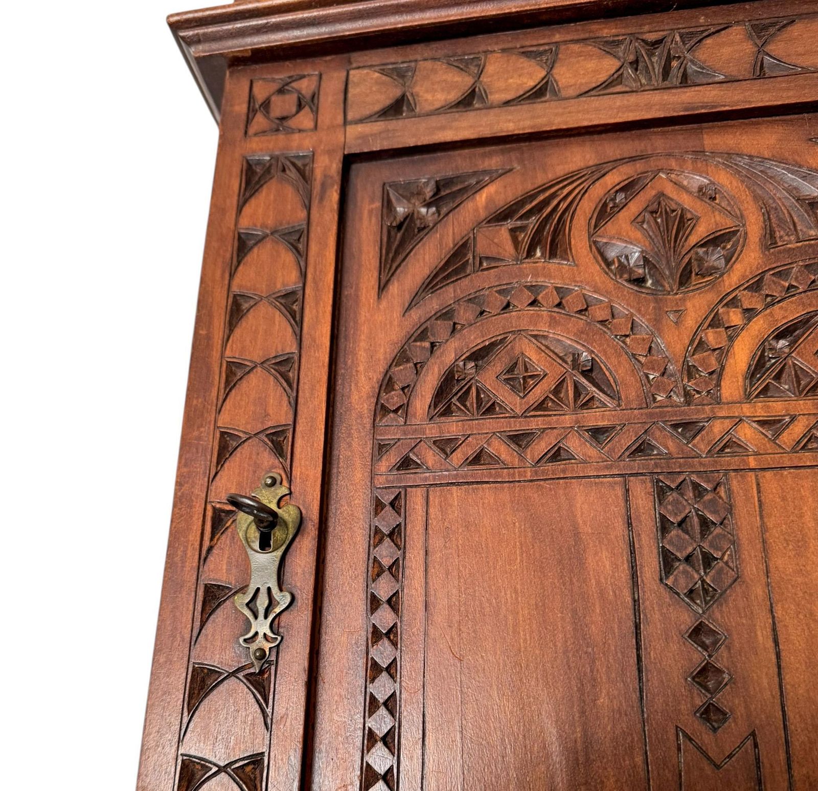 Arts & Crafts Art Nouveau Kerfschnitt Wall Cabinet, 1900s photo vintage