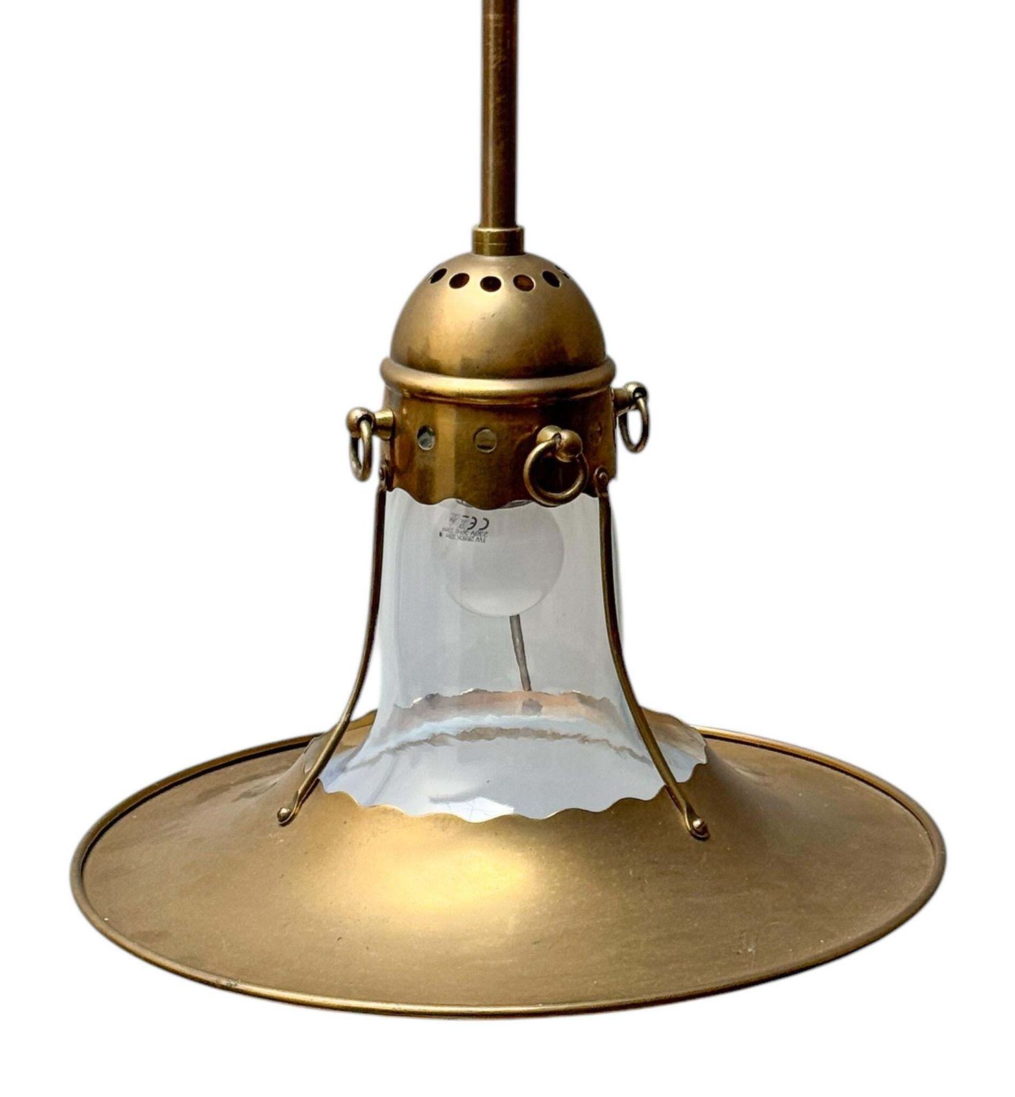 Arts & Crafts Brass Pendant With Origina Blownl Glass Shade, 1900s photo buy