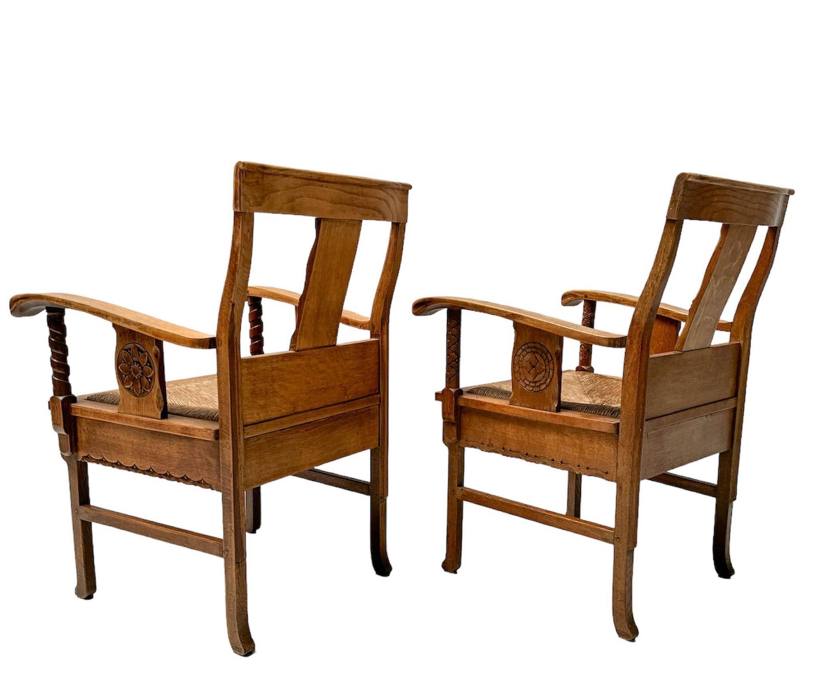986.0 Pair Of Rustic Carved Oak Armchairs By Anton Fortuin, 1940s photo
