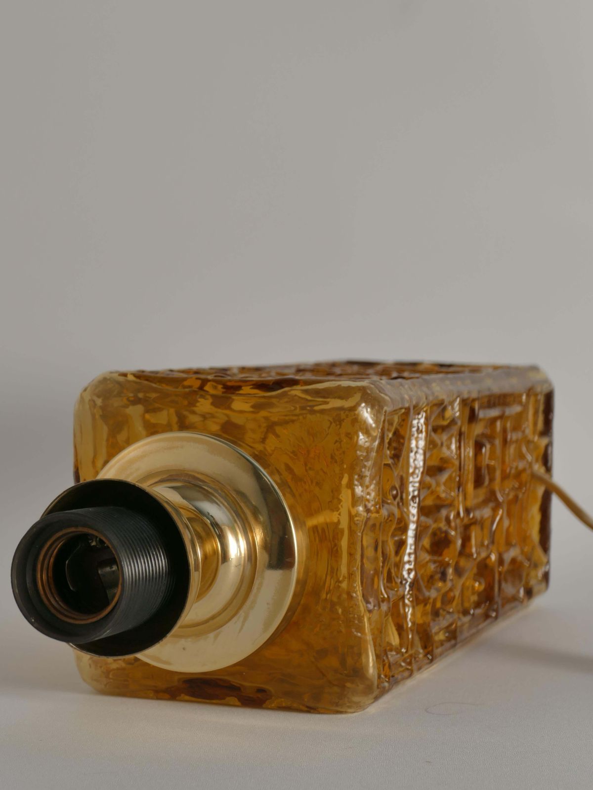 Lighting Large Amber Glass Table Lamp By Gustav Leek For Orrefors, 1960s photo