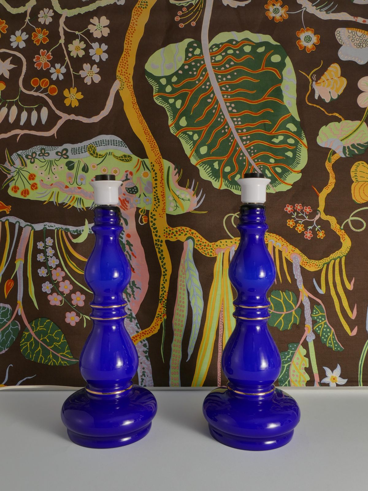 Baluster Shaped Cobalt Blue Glass Table Lamps, Rosdala Glassworks 1960, Set Of 2 photo Lighting
