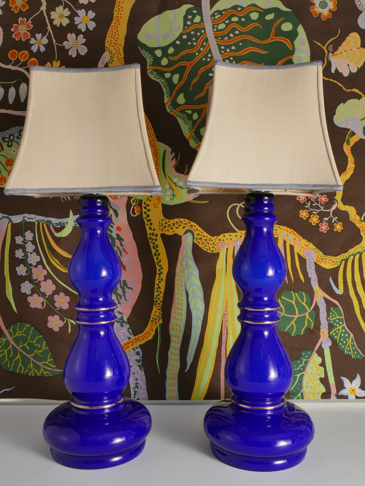 Baluster Shaped Cobalt Blue Glass Table Lamps, Rosdala Glassworks 1960, Set Of 2 photo vinterior