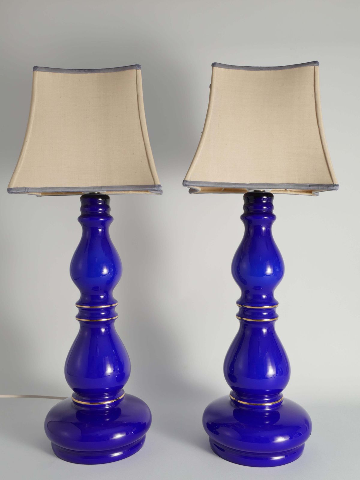 Baluster Shaped Cobalt Blue Glass Table Lamps, Rosdala Glassworks 1960, Set Of 2 photo buy