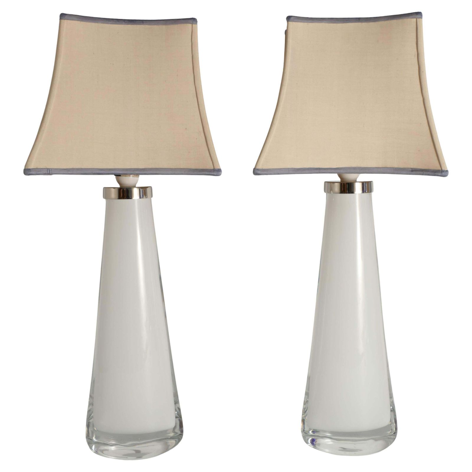 Large White Crystal Glass Table Lamps, Carl Fagerlund, Orrefors, 1960, Set Of 2