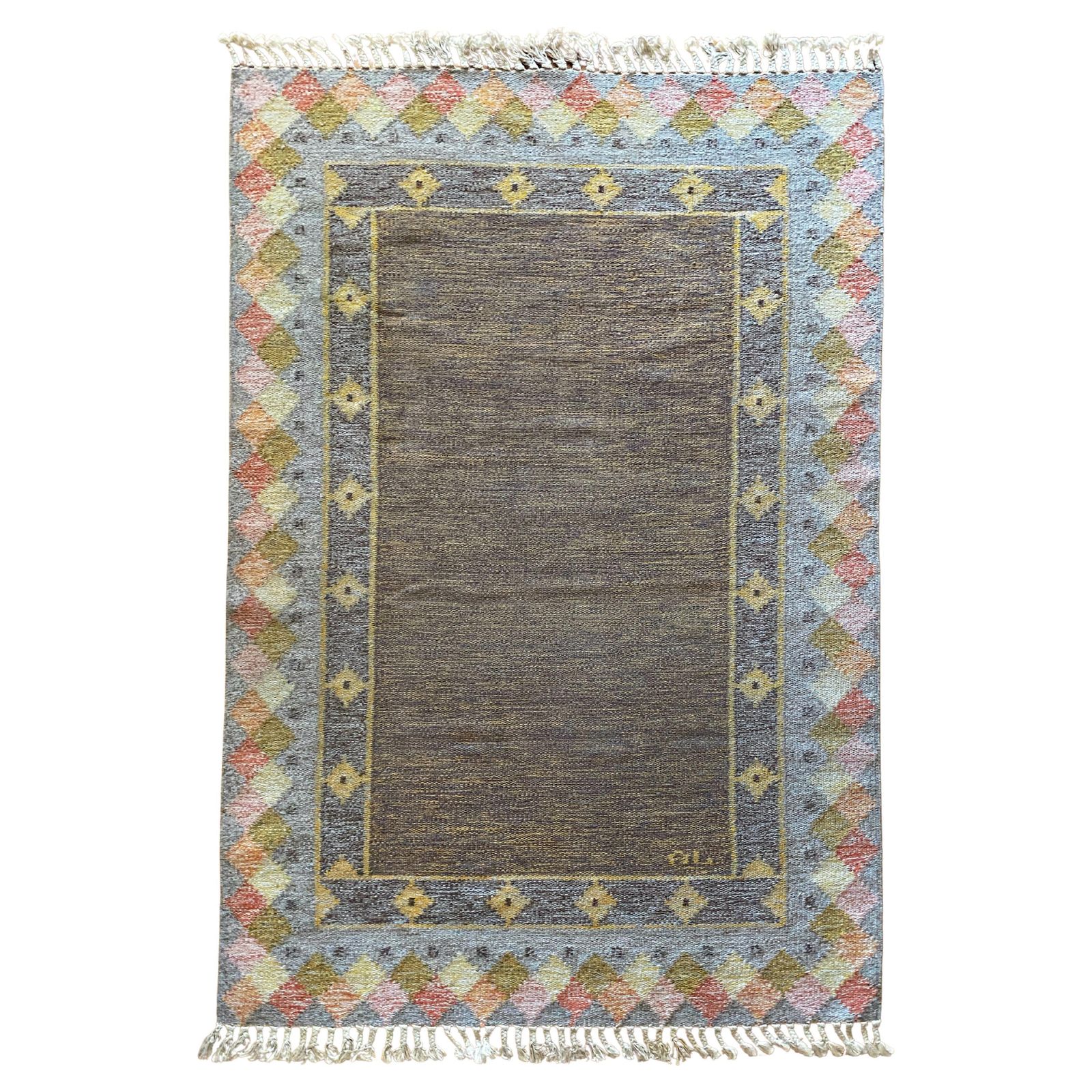Scandinavian Modern Röllakan Pastel Color Flatweave Rug, Sweden, 1950s
