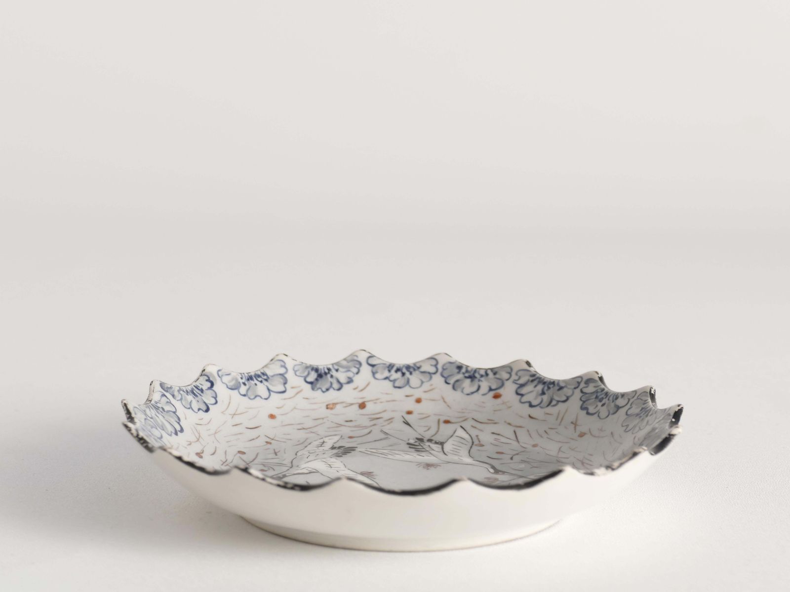 Japanese Meiji Period Light Blue Porcelain Dish With Cranes photo vinterior