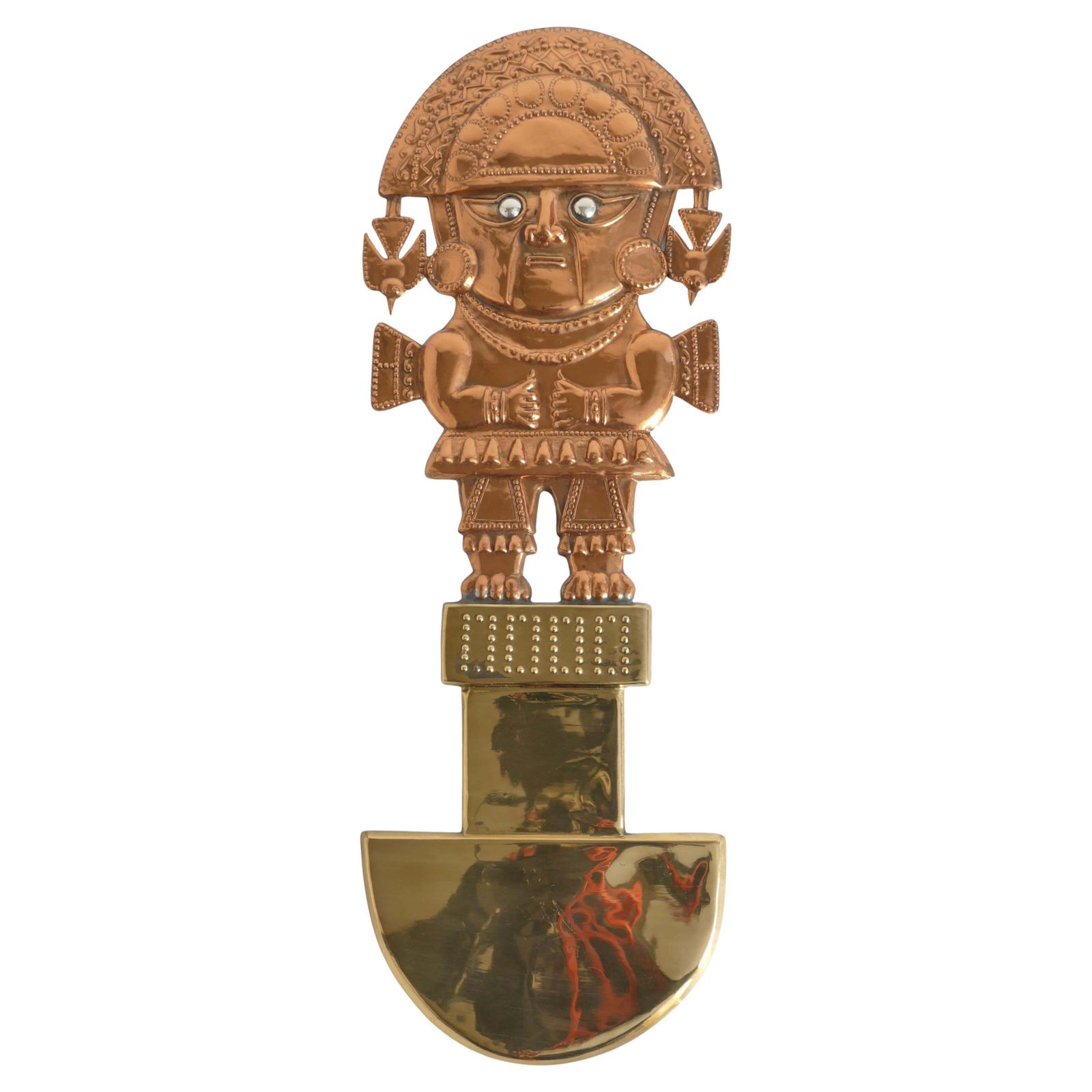 Peruvian Naylamp Brass & Copper Model Of A Ceremonial Tumi Knife Wall Hanging