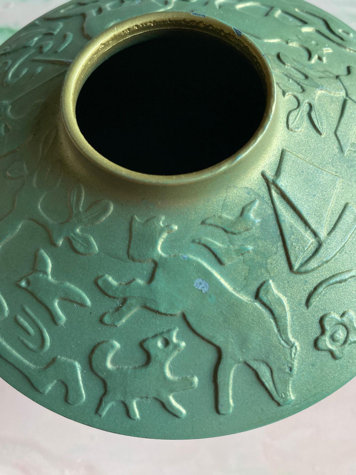 Art Deco Sage Green Metal Vase Attributed To Sonja Katzin, Stjärnmetall, 1940s photo 621.0