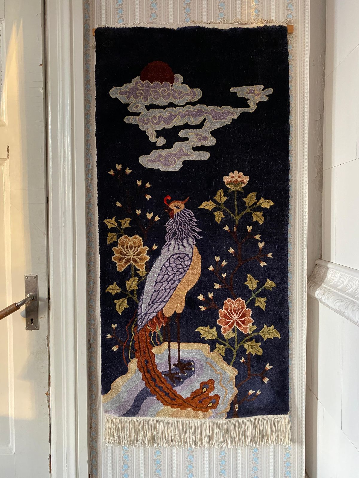 Art Deco Chinese Handmade Silk Bautou Tapestry Rug, Early 20th Century photo furniture