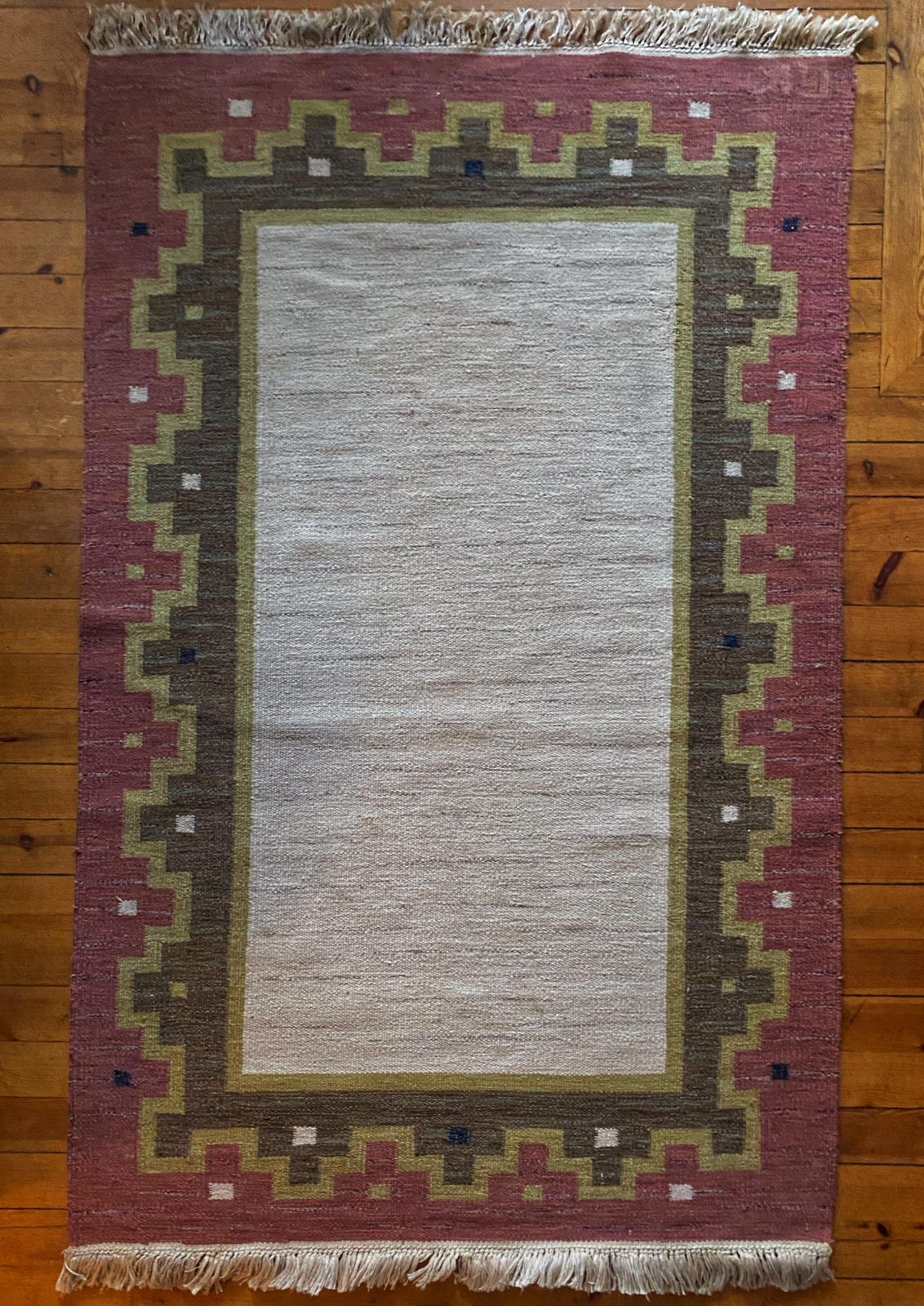Scandinavian Modern Röllakan Pink And White Flatweave Rug, Sweden, 1960s photo furniture