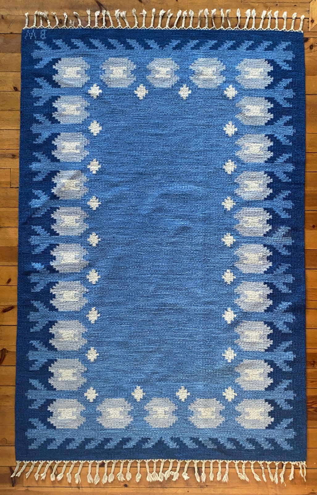 Scandinavian Modern Blue Rölakan Flatweave Rug By Berit Koenig Woelfer Sweden photo furniture