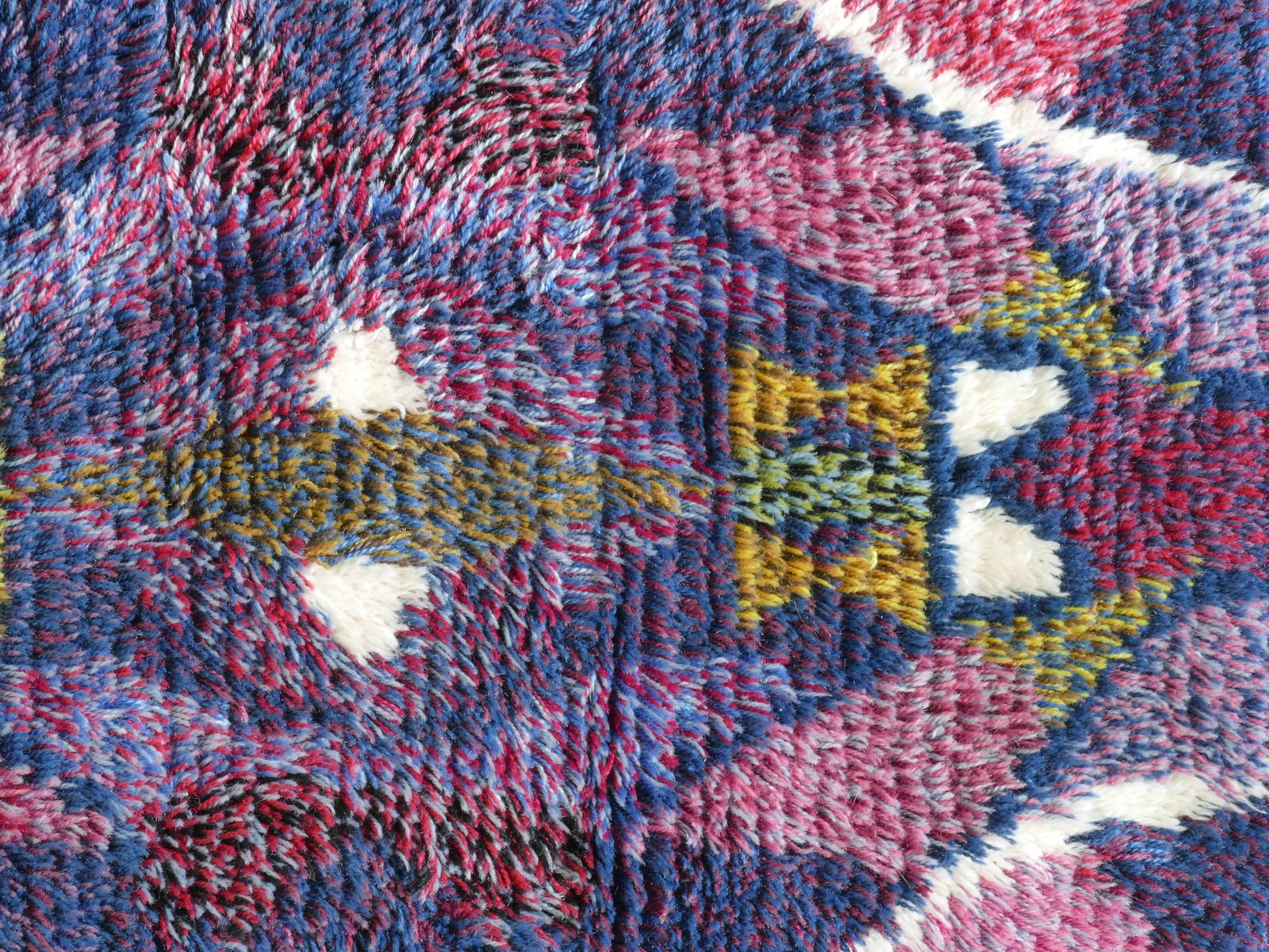 Textiles Scandinavian Modern High Pile Geometric Handmade Wool Rya Rug, Sweden 1960s photo