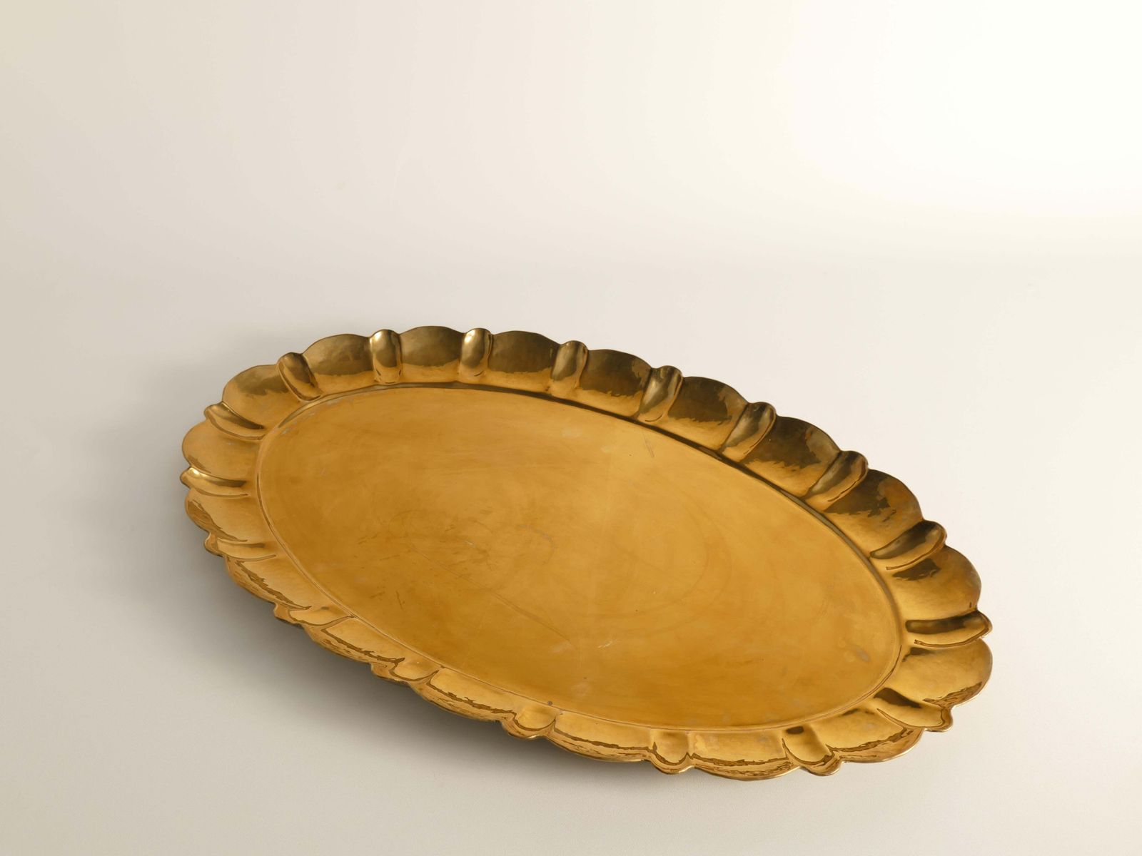 Hollywood Regency Large Oval Brass Tray By Firma Lars Holmström, Sweden 1940's photo Home Decor