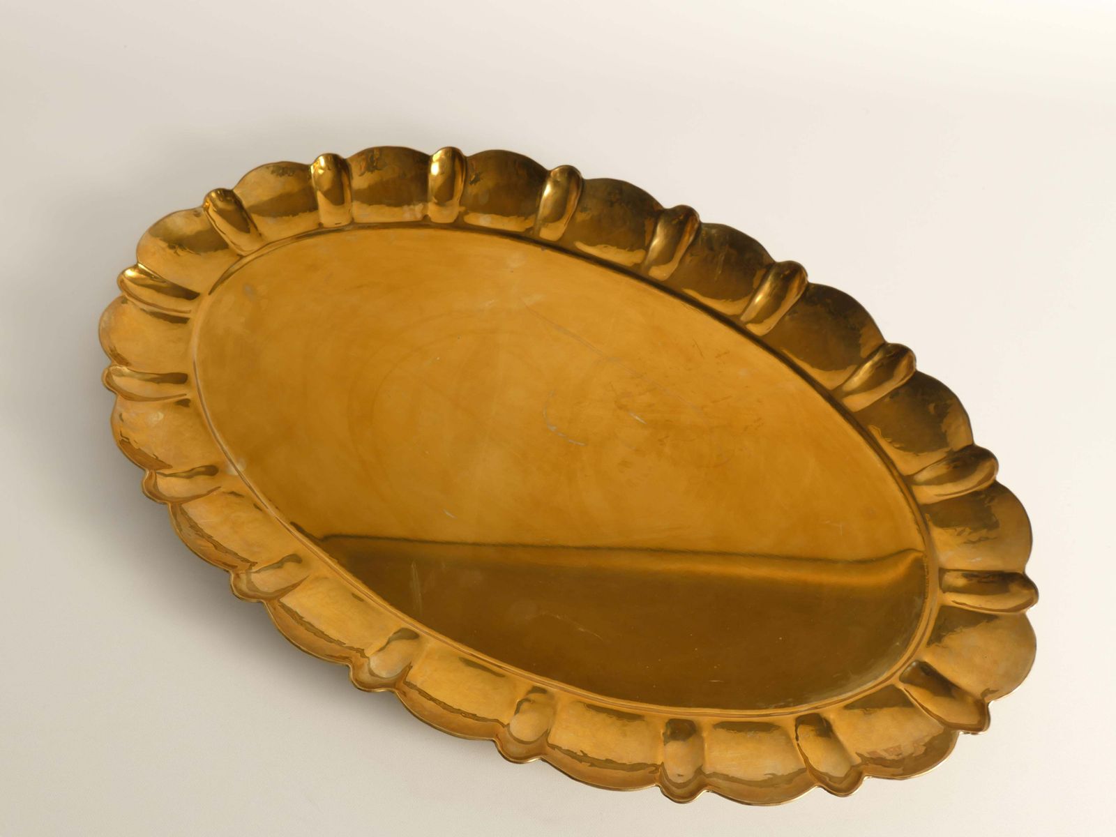 503.0 Hollywood Regency Large Oval Brass Tray By Firma Lars Holmström, Sweden 1940's photo