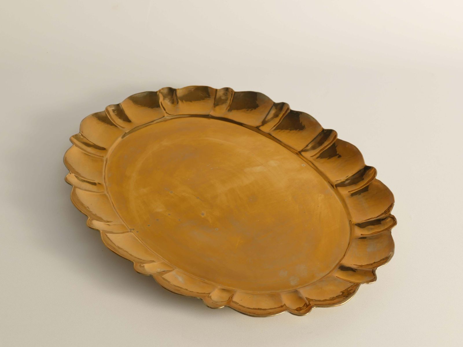 Hollywood Regency Large Oval Brass Tray By Firma Lars Holmström, Sweden 1940's photo for sale
