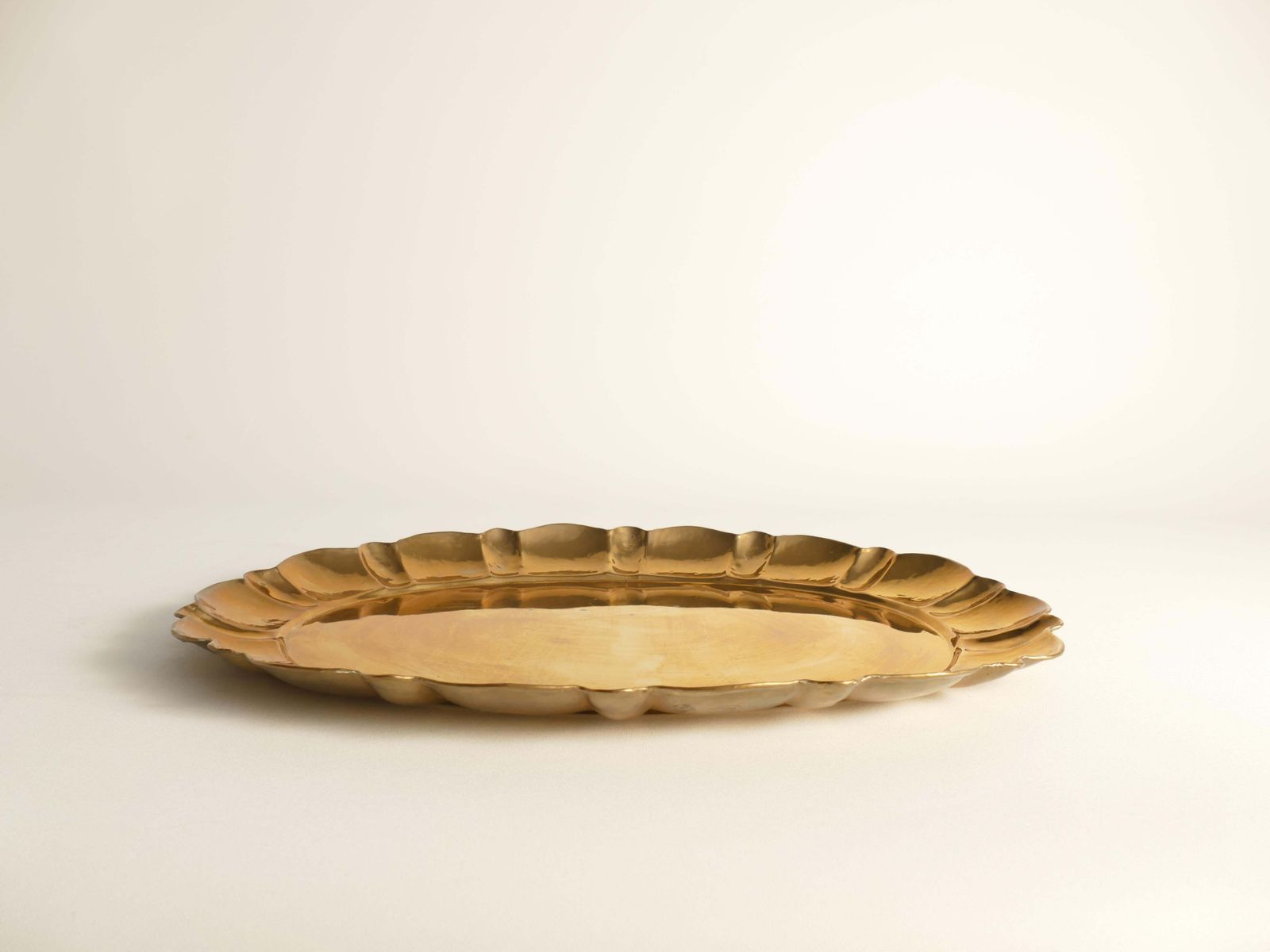 photo for sale Hollywood Regency Large Oval Brass Tray By Firma Lars Holmström, Sweden 1940's