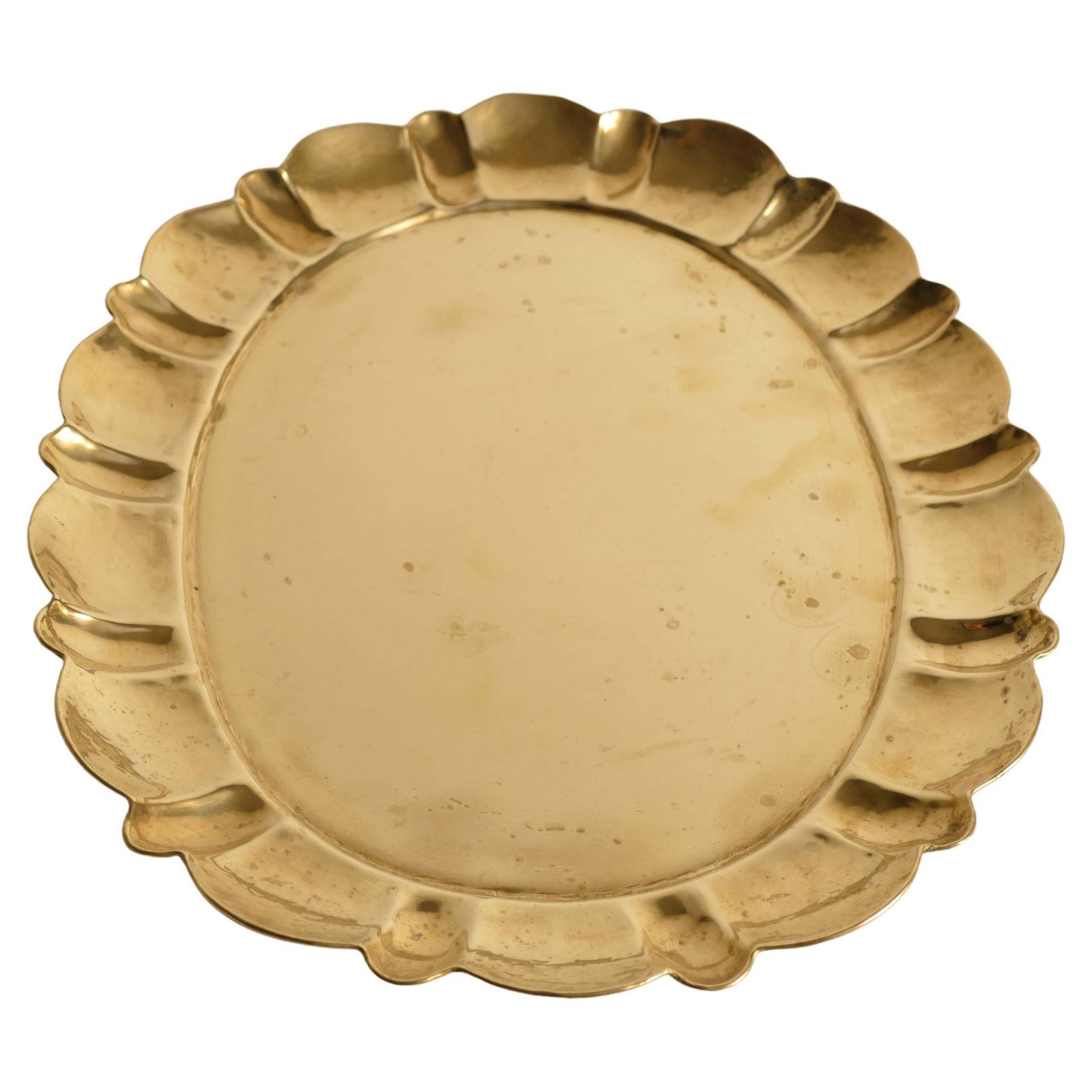 Hollywood Regency Large Oval Brass Tray By Firma Lars Holmström, Sweden 1940's
