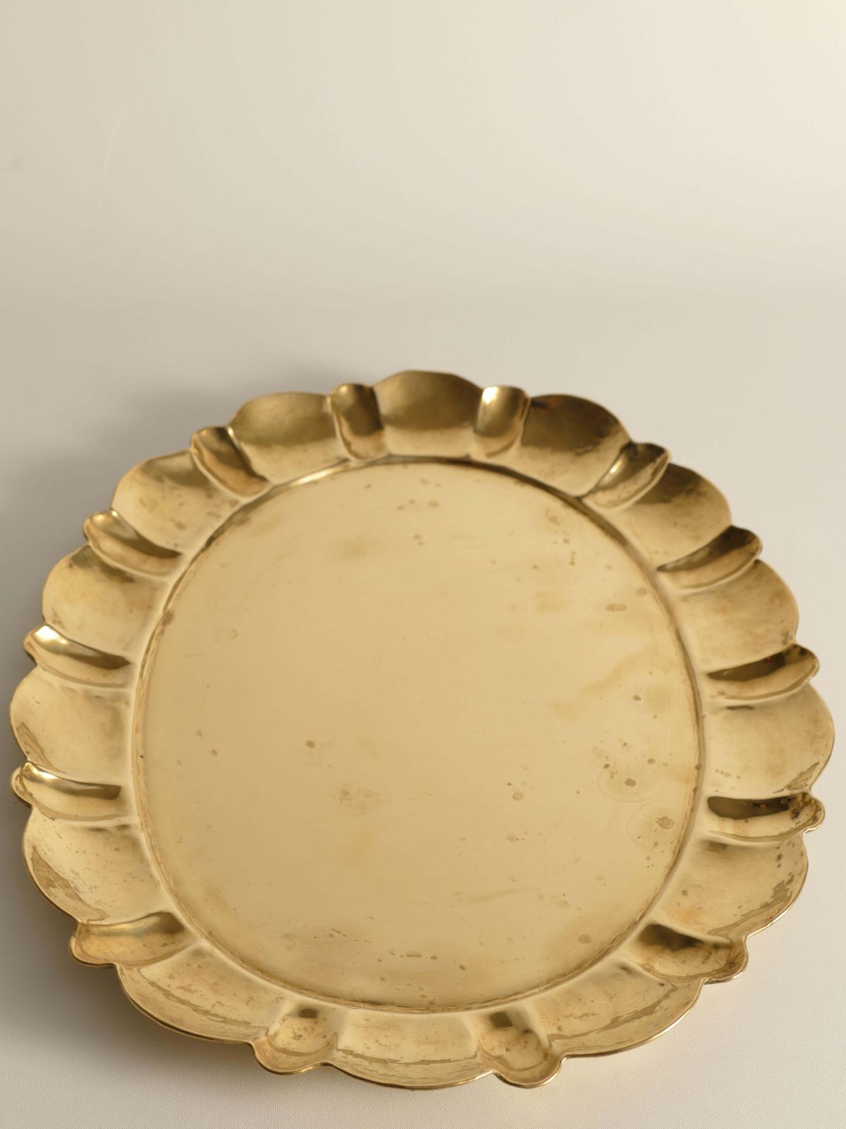 Hollywood Regency Large Oval Brass Tray By Firma Lars Holmström, Sweden 1940's photo Home Decor