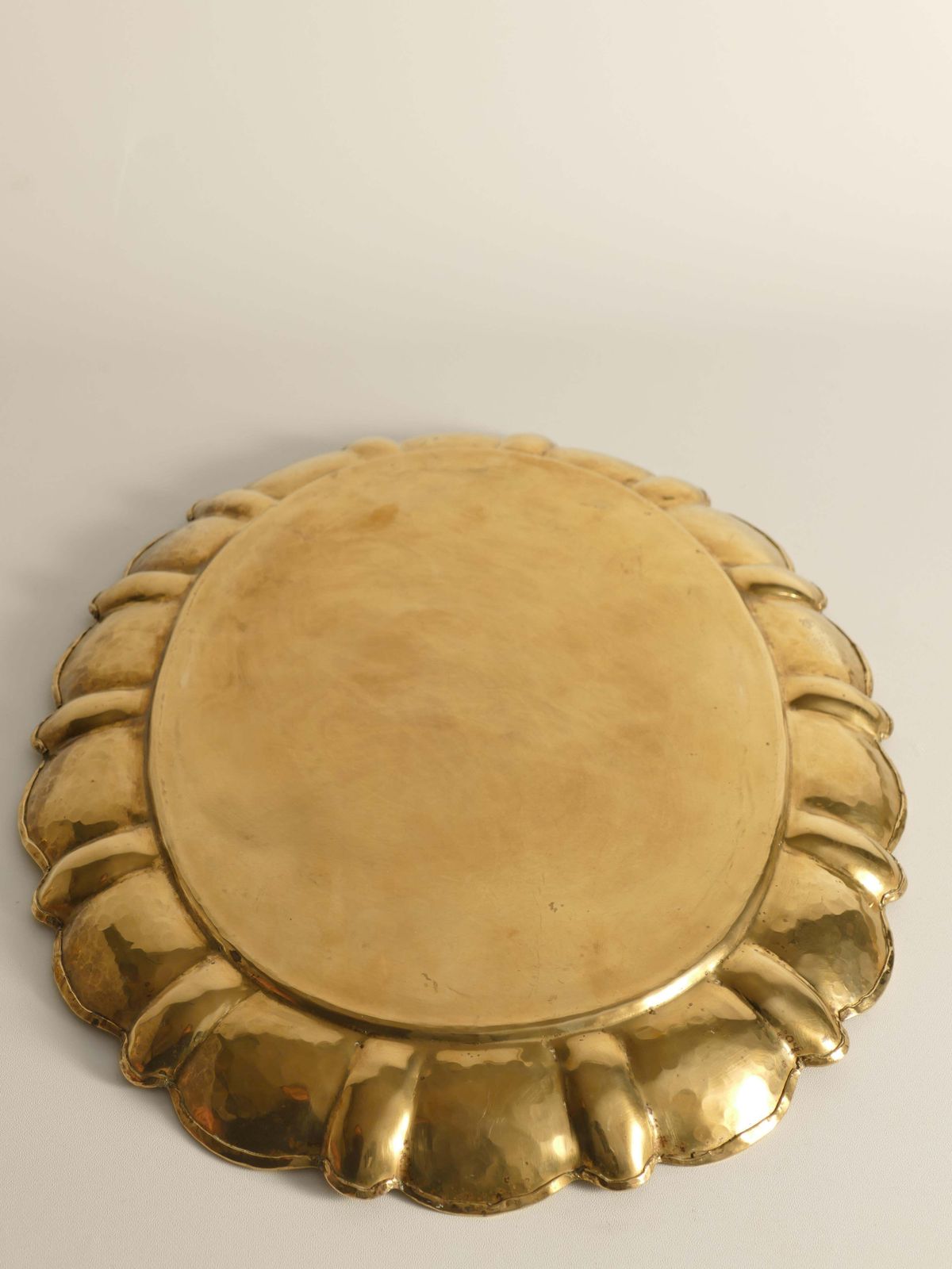 Hollywood Regency Large Oval Brass Tray By Firma Lars Holmström, Sweden 1940's photo vintage