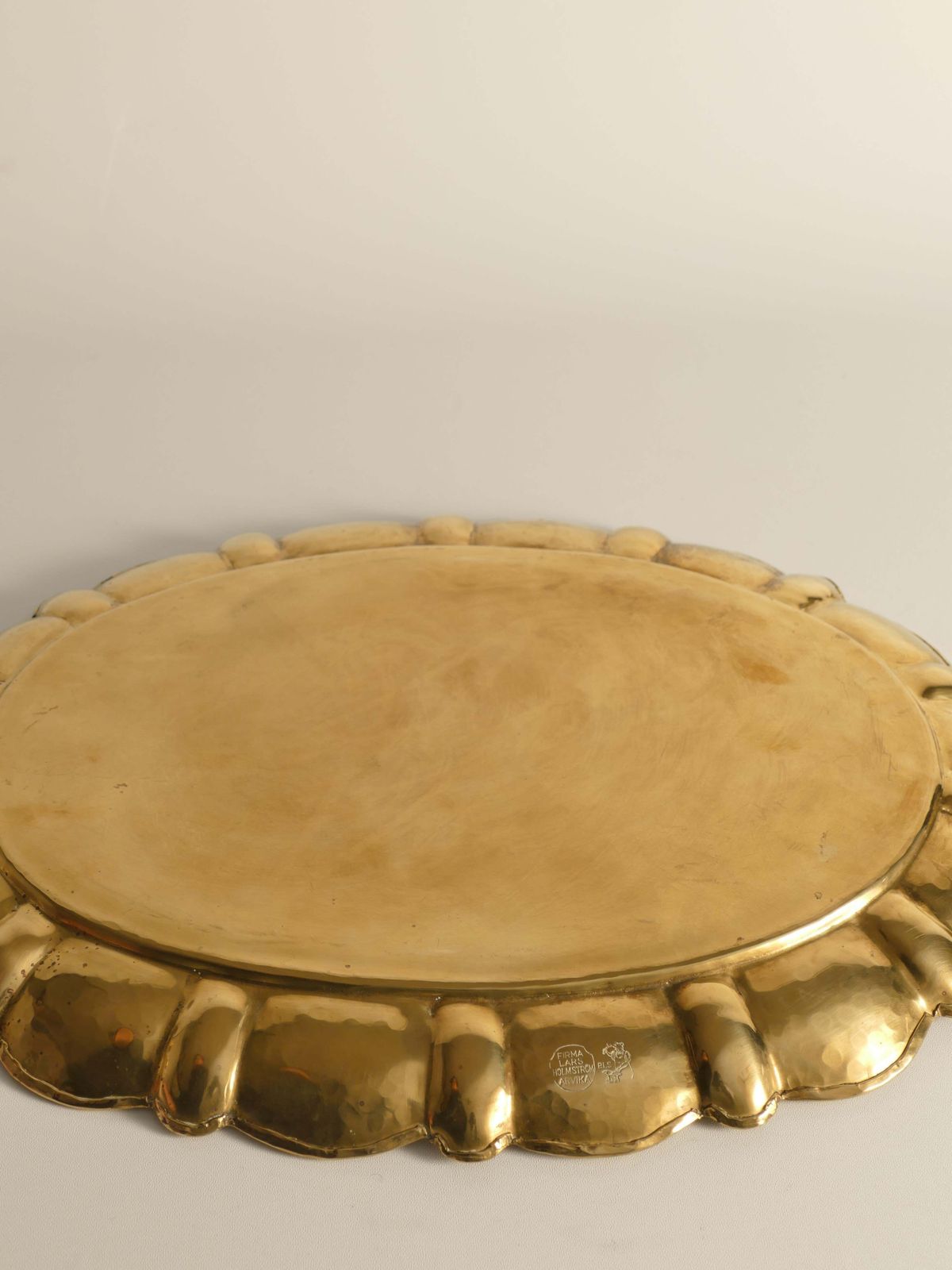 photo for sale Hollywood Regency Large Oval Brass Tray By Firma Lars Holmström, Sweden 1940's