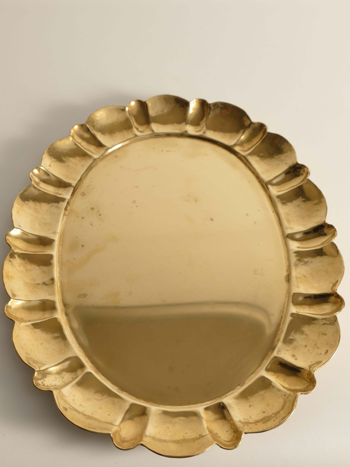 370.0 Hollywood Regency Large Oval Brass Tray By Firma Lars Holmström, Sweden 1940's photo