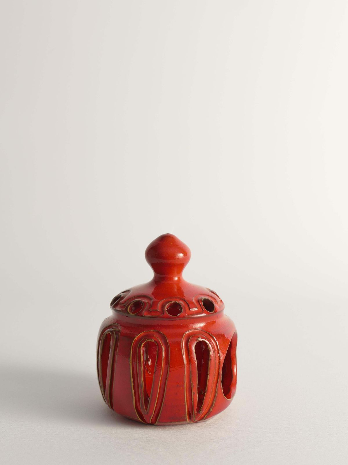 Lobster Red Handmade Ceramic Candle Lamp, By  Barbro Sundelin For Basun Keramik photo for sale