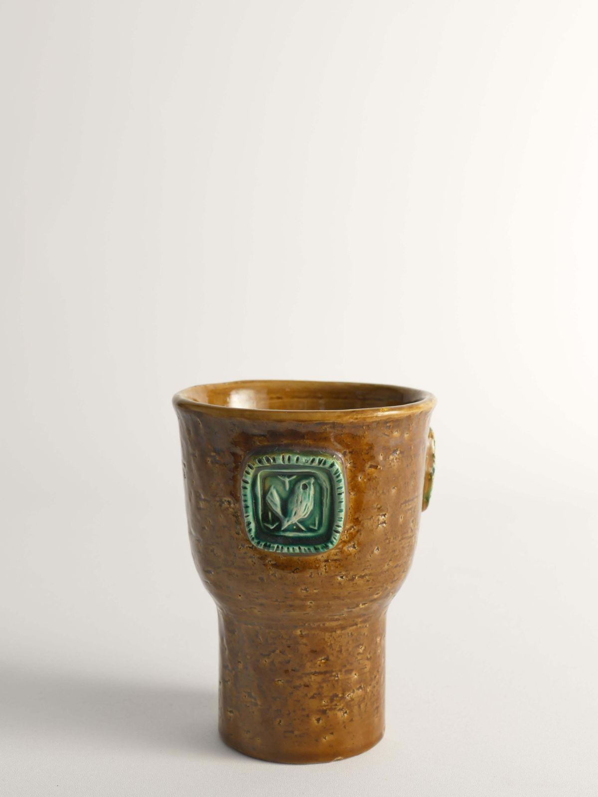 Mustard Brown Stoneware Vase With Celadon Green Birds By Aldo Londi For Bitossi photo furniture