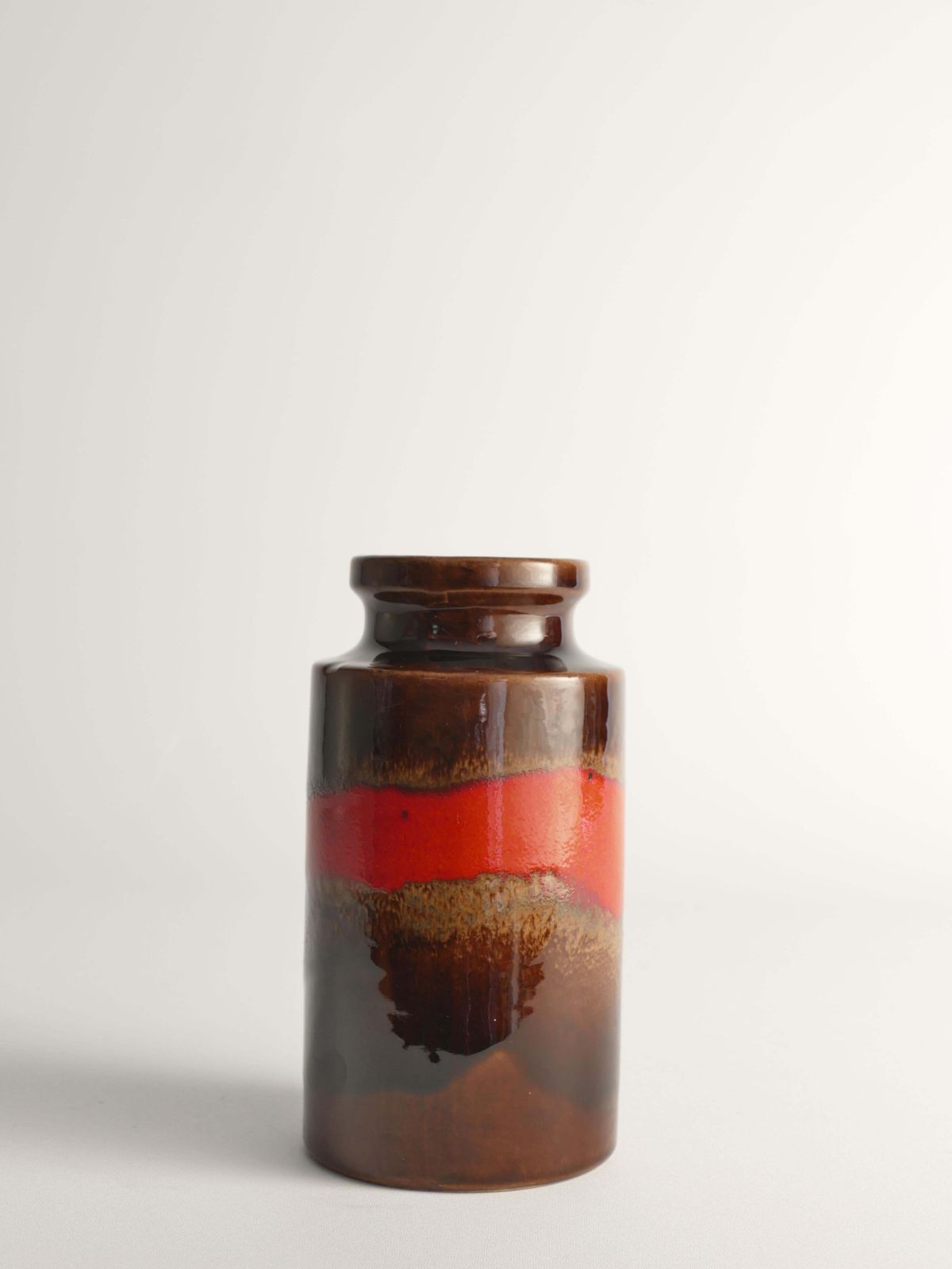 Mid Century Modern Fat Lava Red And Brown Stoneware Vase By Scheurich, W Germany photo for sale
