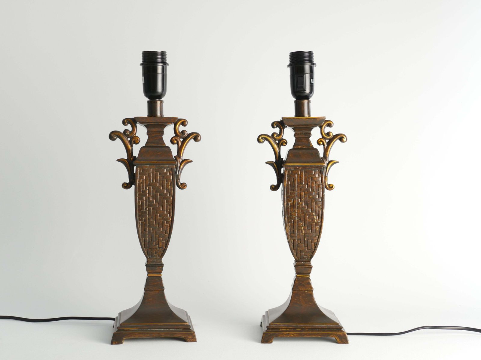 Chinoiserie Faux Rattan Amphora Table Lamps By Aneta, Sweden 1980's photo furniture