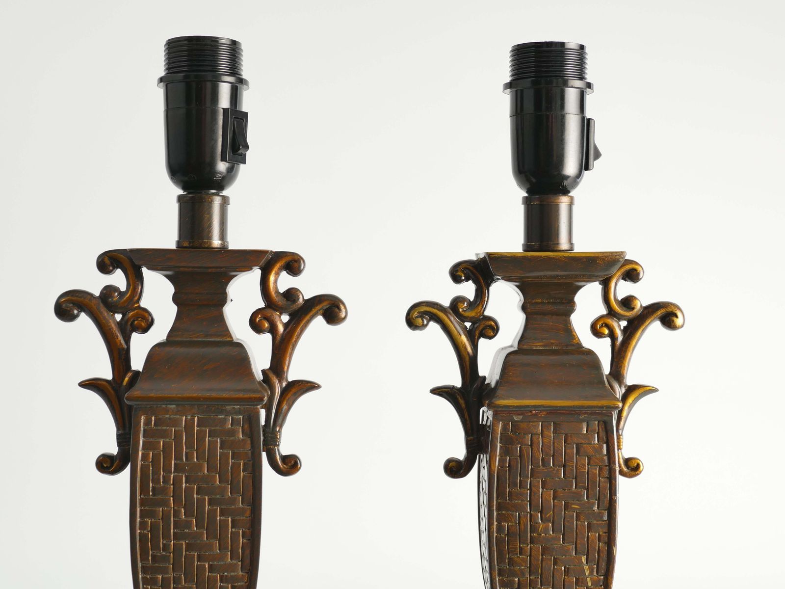 Chinoiserie Faux Rattan Amphora Table Lamps By Aneta, Sweden 1980's photo vintage