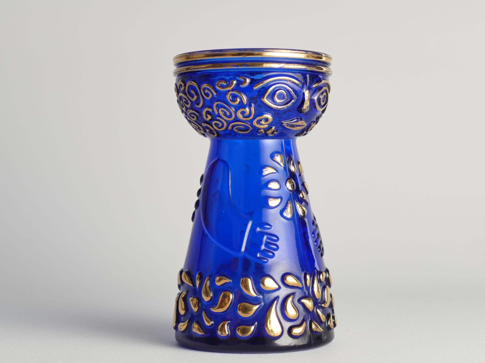 Mid Century Modern Cobalt Blue And Gold Glass Hyacinth Vase By Walther Glas photo Home Decor