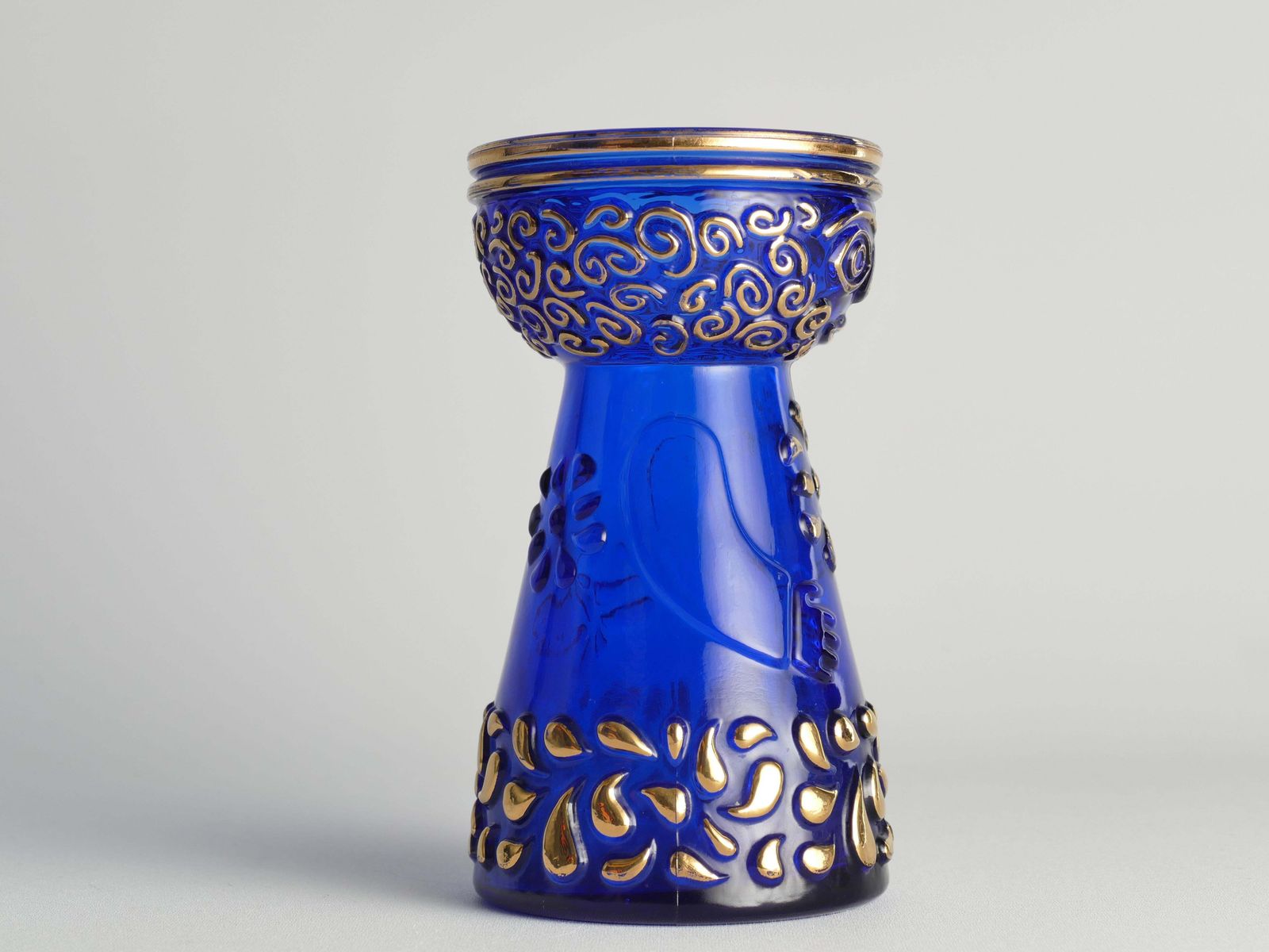 Mid Century Modern Cobalt Blue And Gold Glass Hyacinth Vase By Walther Glas photo 170.0