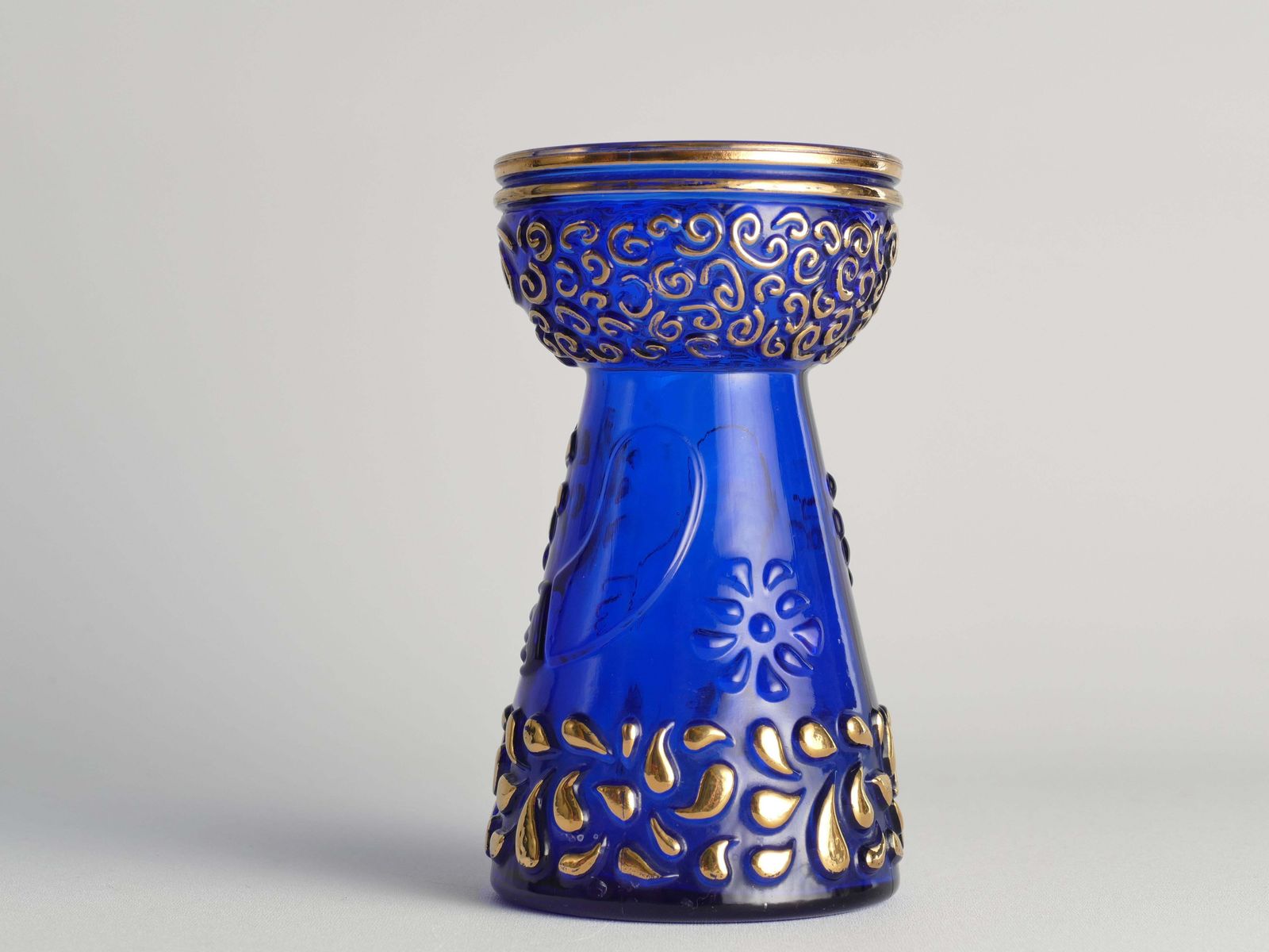 Mid Century Modern Cobalt Blue And Gold Glass Hyacinth Vase By Walther Glas photo vintage