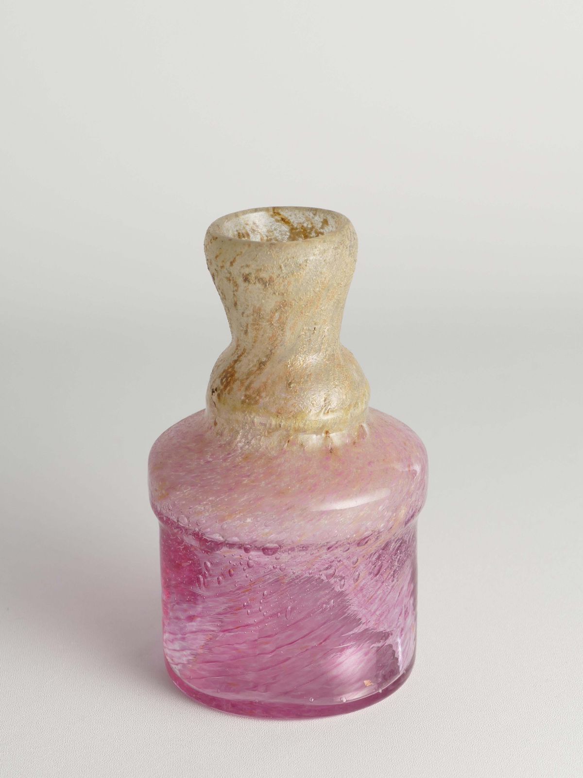 photo for sale Unique Bubblegum Pink And Yellow Art Glass Vase By Milan Vobruba, Sweden 1980s