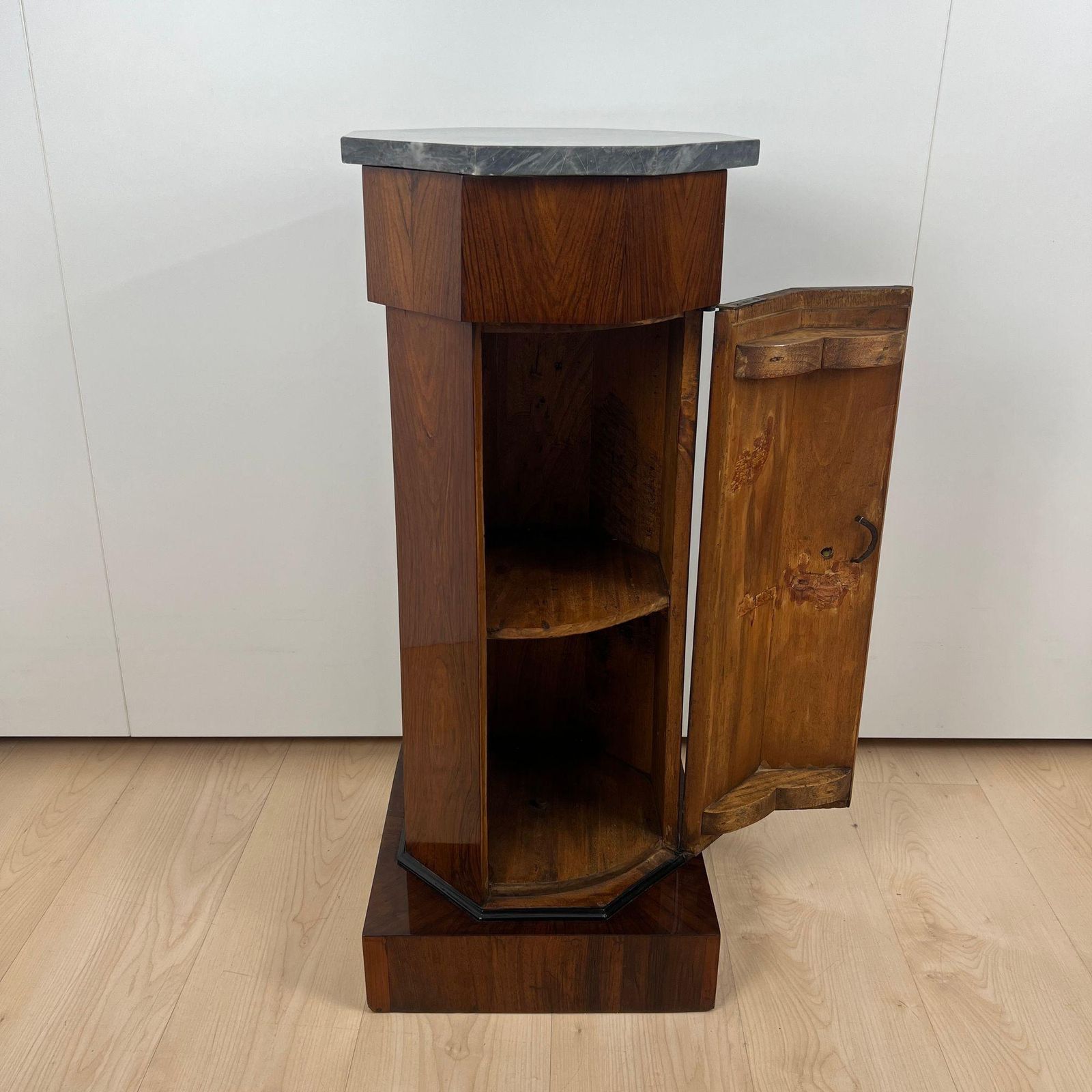 Biedermeier Drum Cabinet, Walnut Veneer, Marble, France Circa 1830 photo furniture