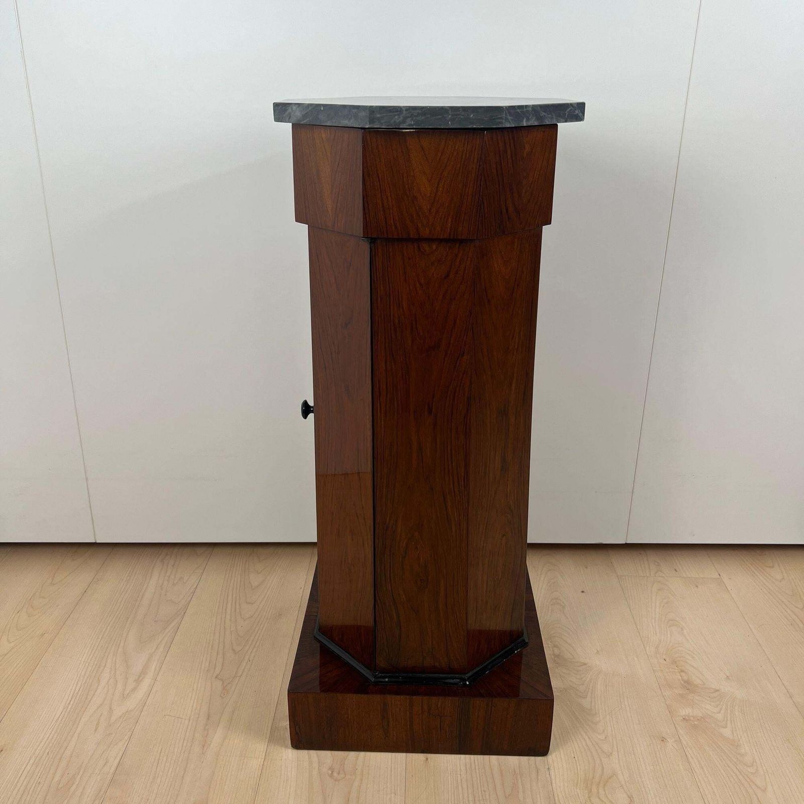 Biedermeier Drum Cabinet, Walnut Veneer, Marble, France Circa 1830 photo vinterior
