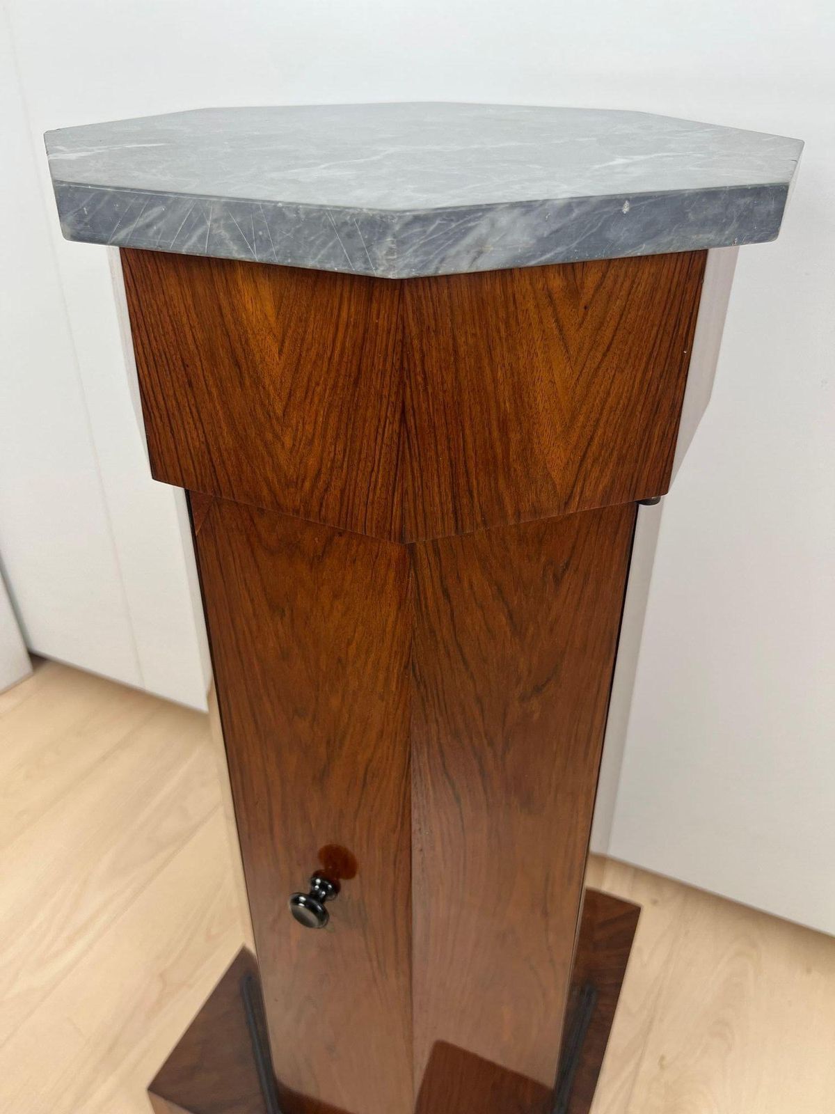 Furniture Biedermeier Drum Cabinet, Walnut Veneer, Marble, France Circa 1830 photo