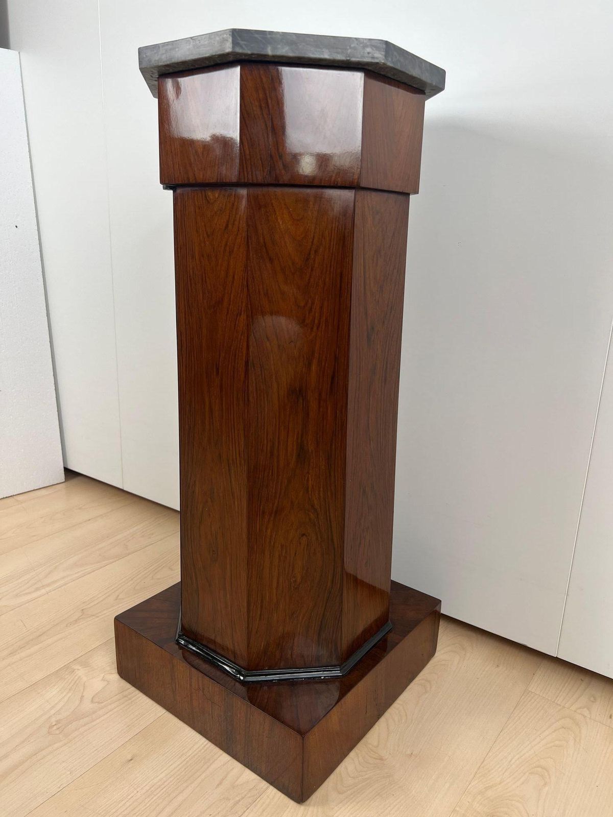 photo buy Biedermeier Drum Cabinet, Walnut Veneer, Marble, France Circa 1830