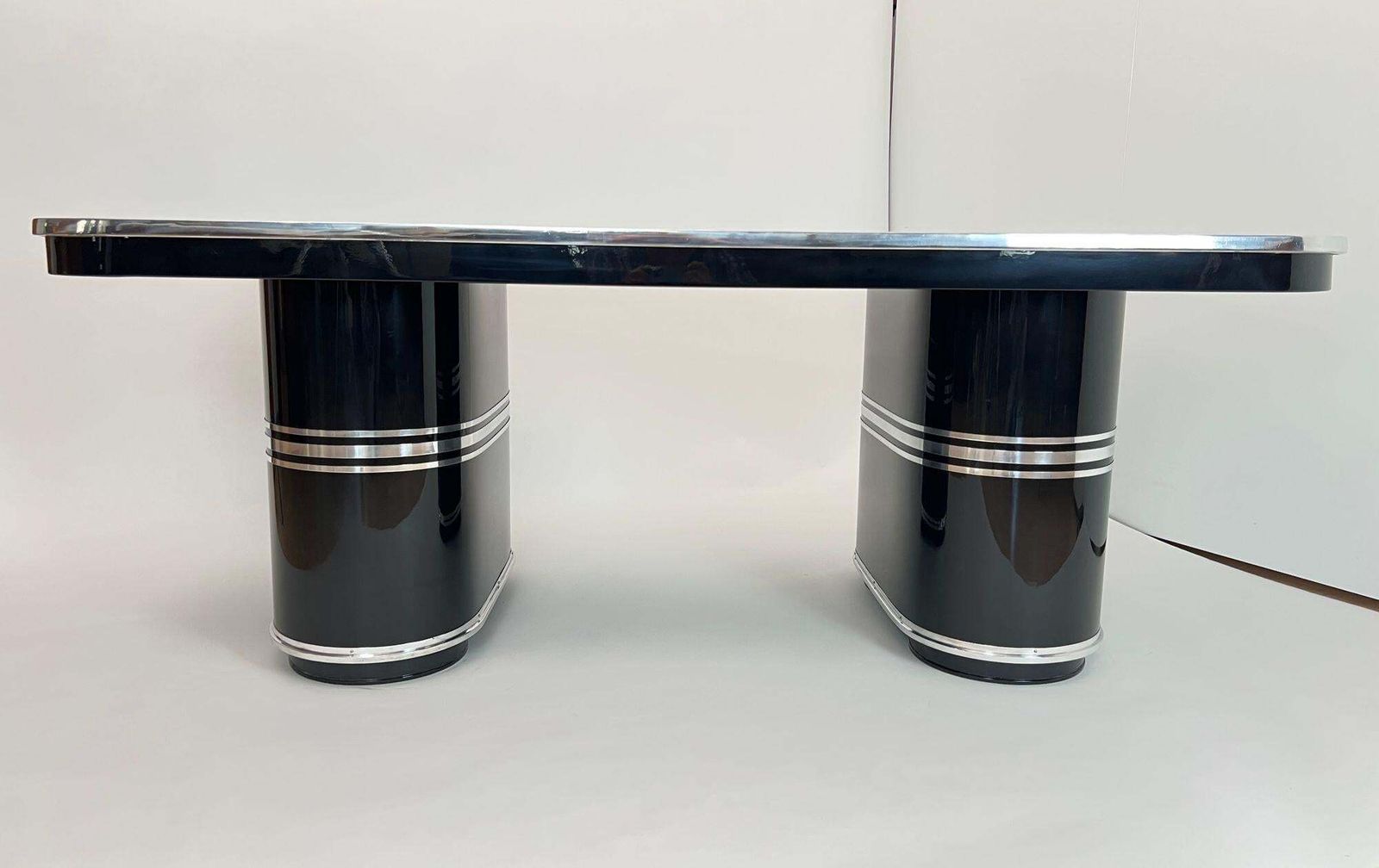 Mauser Desk ‚New York‘, Black Lacquer, Metal, Linoleum, Germany Circa 1950 photo for sale