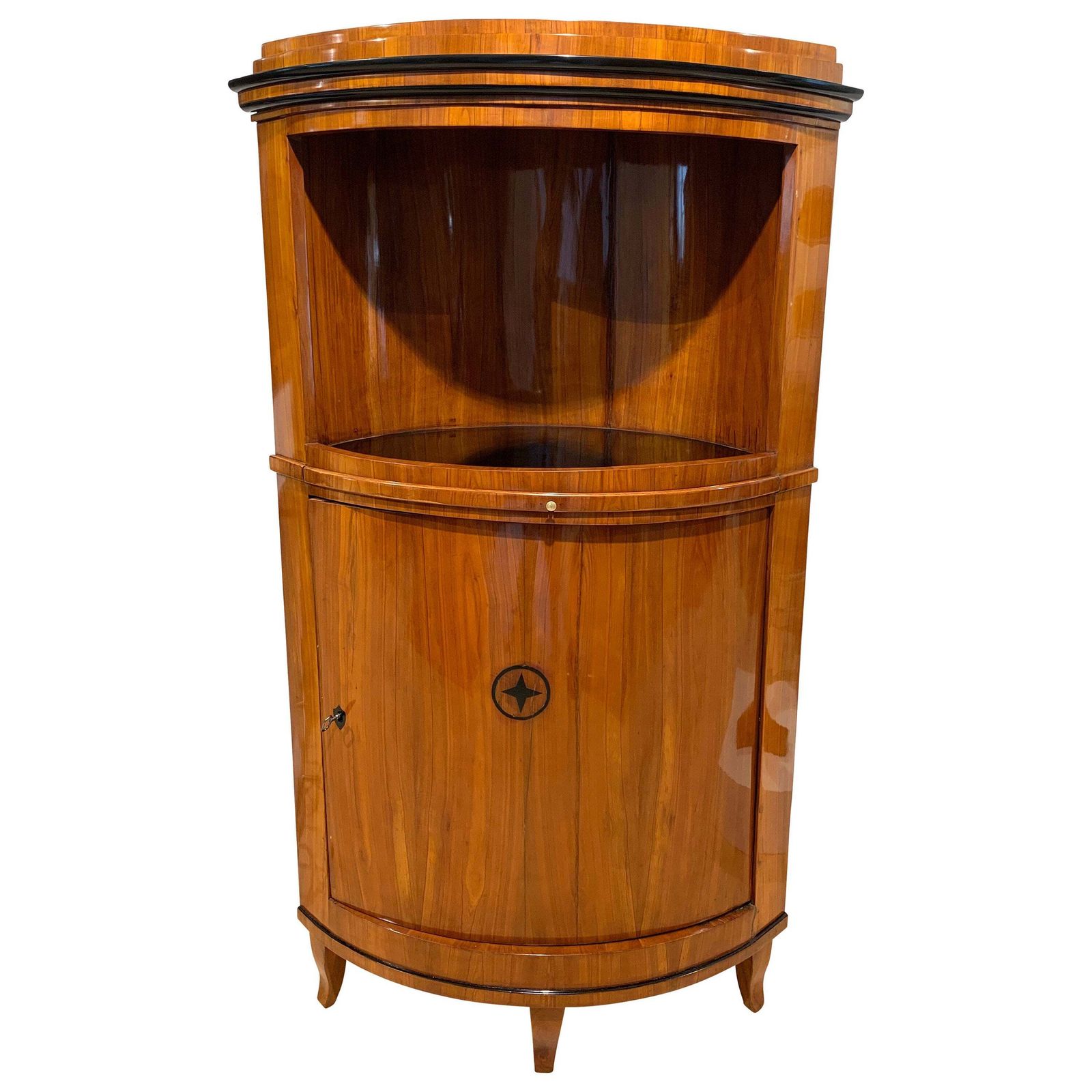 Biedermeier Corner Cabinet, Cherry Veneer, Ebony, South Germany Circa 1820