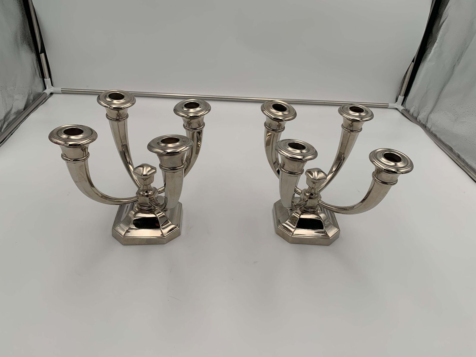 Pair Of Art Deco Candlesticks By J. Leleu, Nickel Plate, Bronze, France, C. 1930 photo furniture