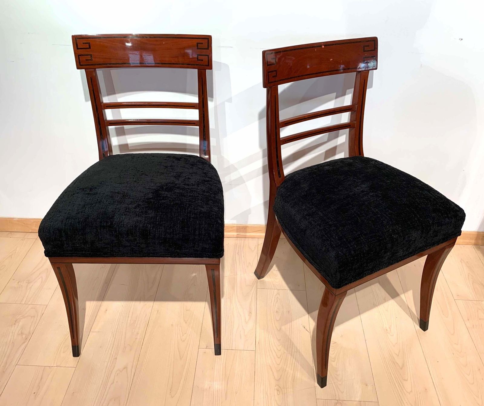 Biedermeier Side Chair, Mahogany, Ebony Inlays, Black Velvet, Austria Circa 1820 photo 1287.0