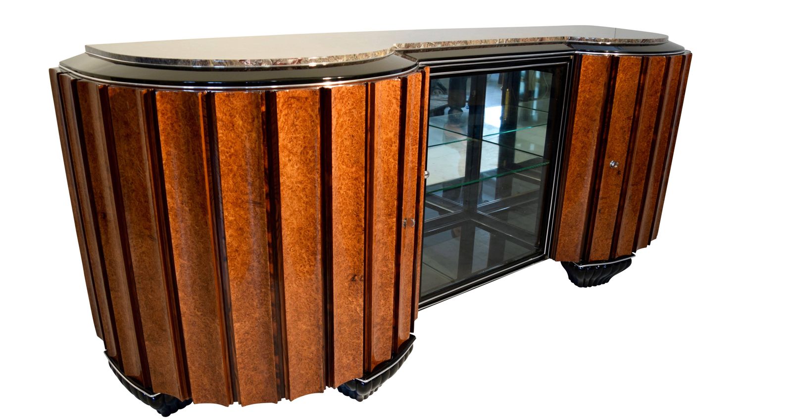Large Art Deco Buffet, Amboyna Burl And Rosewood, Marble, Paris, Circa 1925 photo furniture