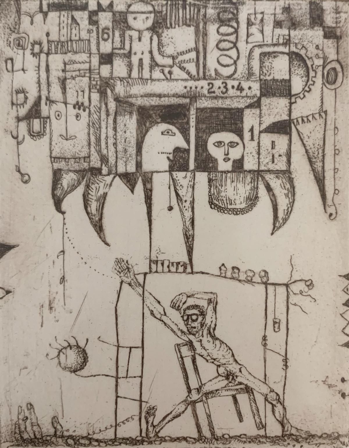 Leszek Rózgaelevator. Figurative Etching Print, Nude, Black &White, Polish Artist1967
