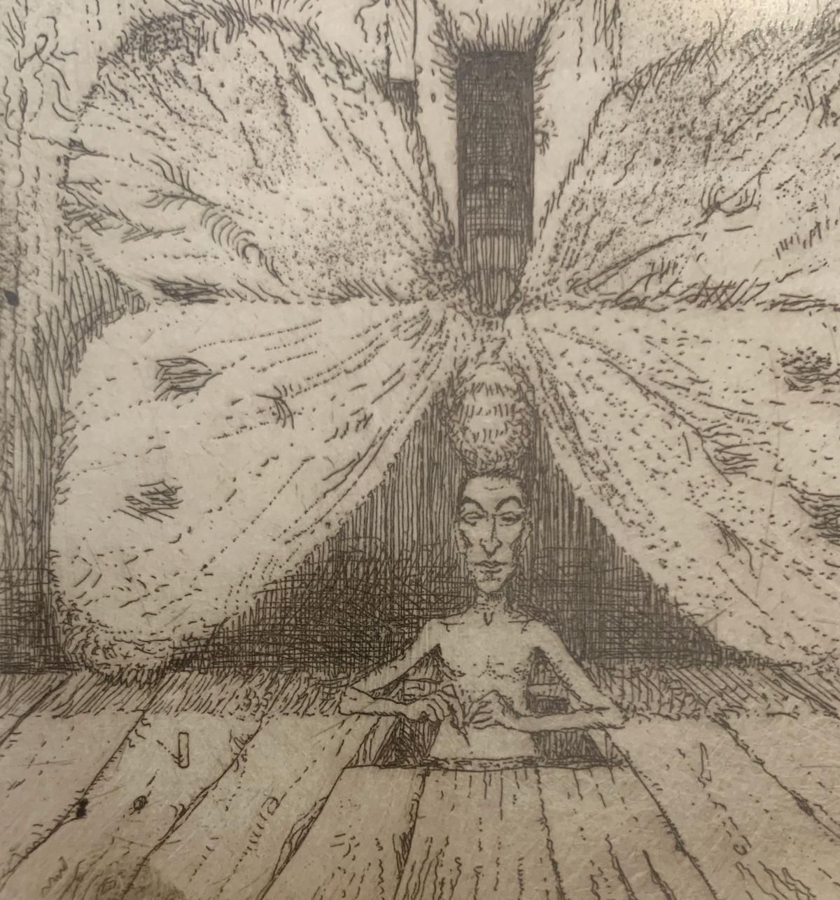 Leszek Rózgatrained Butterfly. Figurative Etching, Monochromatic, Surrealism, Polish Artist1967 photo furniture