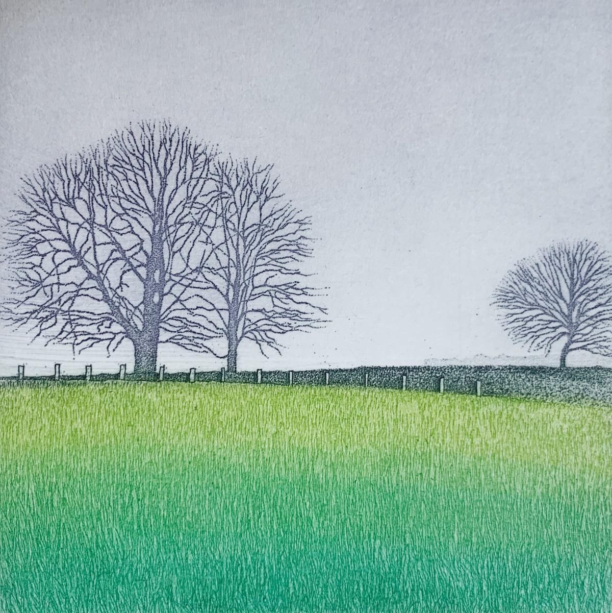Elżbieta Bocianowskasilence 2. Landscape Figurative Print, Miniature, Trees, Polish Artist1999