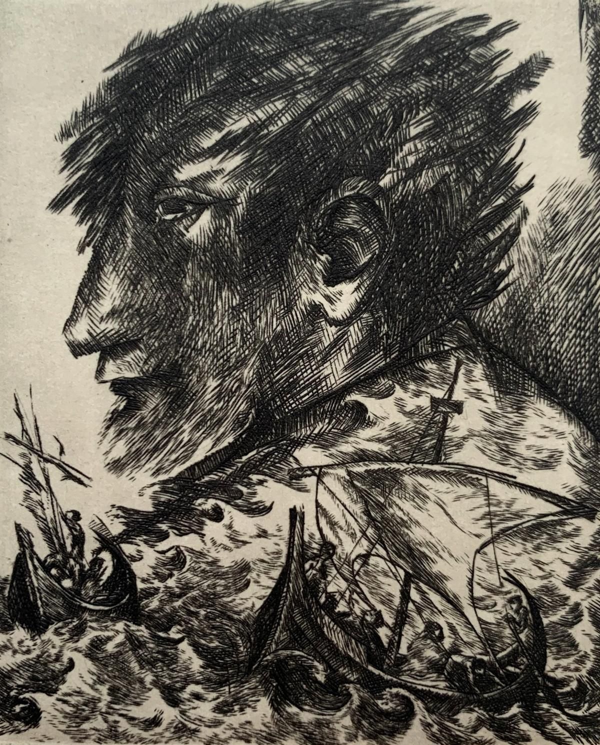 Franciszek Bunschulysses. Black And White Engraving Print, Figurative, Polish Artist1988