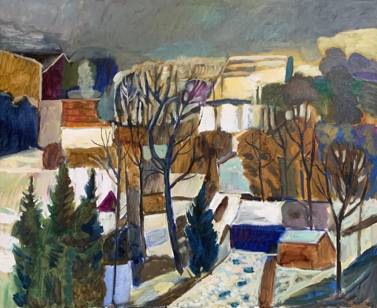 Marek Niedojadłogrey Landscape. Oil Landscape Painting, Geometric, Figurative, Polish Artist2025