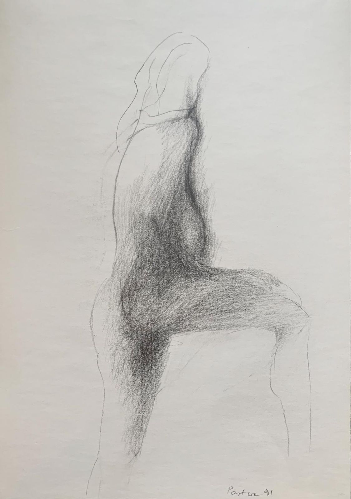 Antoni Janusz Pastwaa Nude. Pencil Drawing, Minimalistic, Figurative, Monochromatic, Polish Artist1996